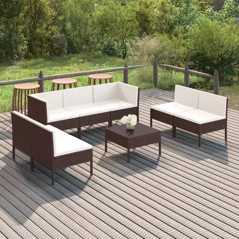 vidaXL Garden Lounge Set Patio Sectional Sofa Couch Outdoor Poly Rattan Brown