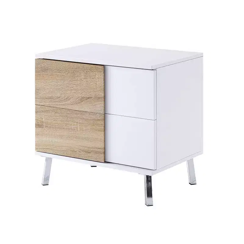 Acme Furniture Verux 22 Accent Tables White High Gloss: Modern Rectangular with Tapered Legs & Storage Drawer