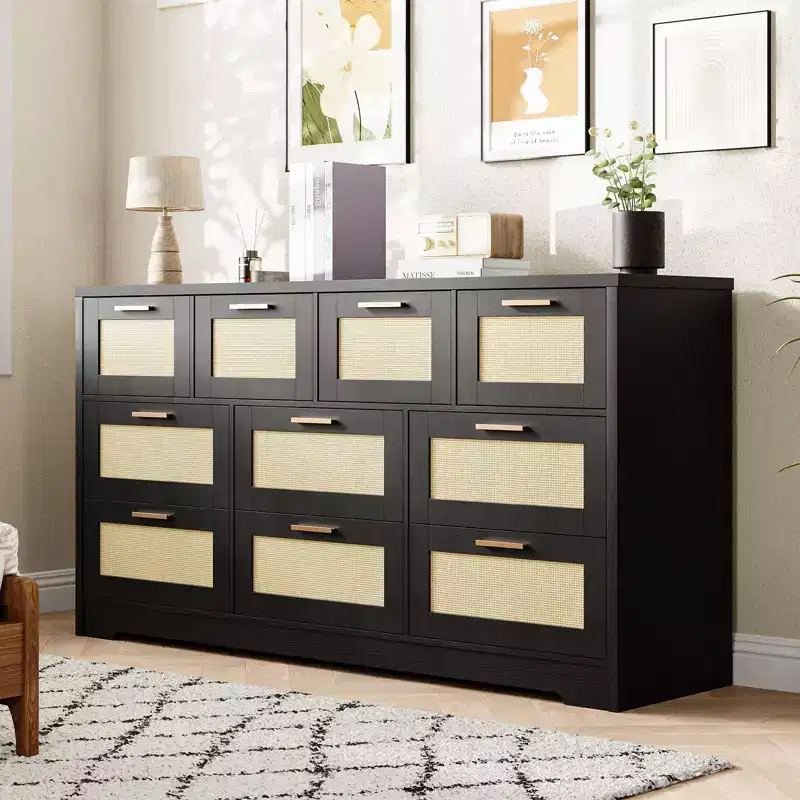 10-Drawer Rattan Dresser