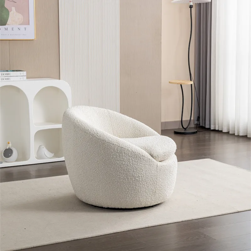 Cream White 31 Boucle Barrel Chair with Swivel Base