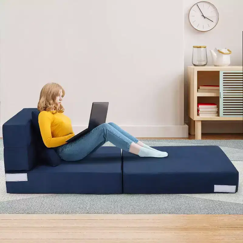 Acekool Folding Sofa Mattress, Convertible Memory Foam Sleeper Chair with Pillow, Linen Futon Floor Couch Bed, Single Size for Living Room