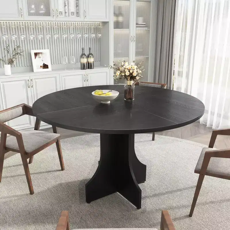 47 Round Dining Table for 4-6, Farmhouse Wood Circle Kitchen Table with Pedestal Base, Space-Saving for Apartment