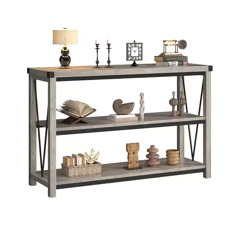 Farmhouse Console Table, 47 in Narrow Long Entryway Table with Storage, 3 Tier Wood Console Table for Living Room, Skinny Sofa Tables Behind Couch