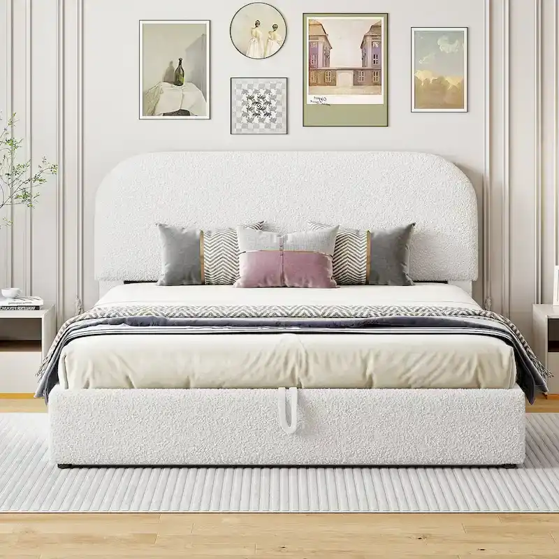 Teddy Fleece Upholstered Platform Bed with Hydraulic Storage System