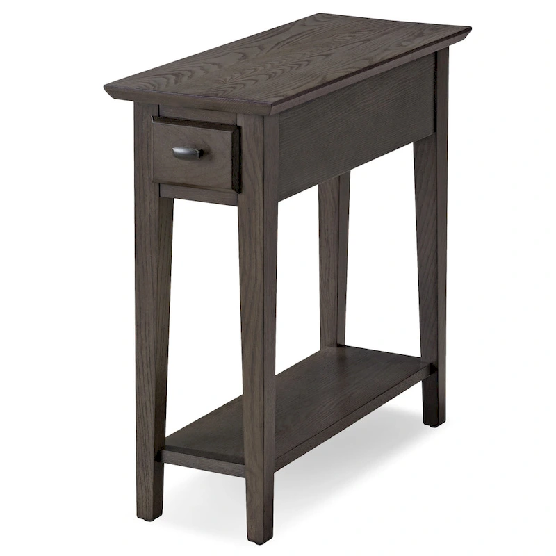 Teegan Solid Wood Narrow Side End Table with Shelf and Drawer