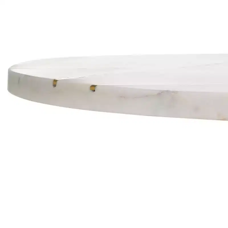 Round Marble & Brass Top Side Table with Copper Pedestal Base, Modern Accent Table