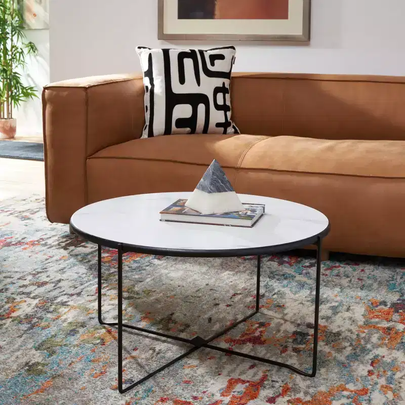 Wrena Round Coffee Table - White/Black - Safavieh