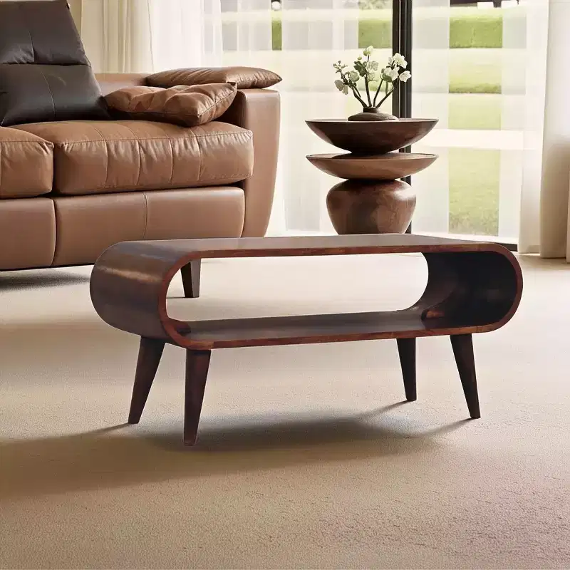 GDFStudio Ferguson Nordic Style 35.5 Mango Wood Curved Coffee Table