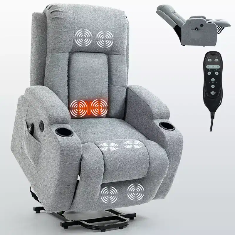 CLIHOME Up to 350 LBS Power Lift Recliner Chair, Heavy Duty Motion Mechanism with 8-Point Vibration Massage and Lumbar Heating