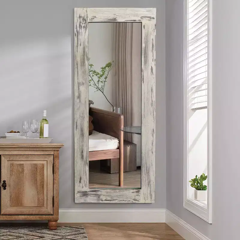 PexFix 24 in. W x 58 in. H Farmhouse Rectangular Solid Wood Framed Full Length Leaning Mirror in Weathered White
