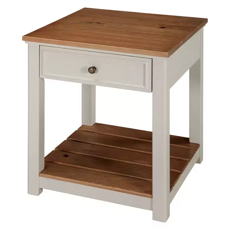 Savannah End Table Ivory with Natural Wood Top - Alaterre Furniture