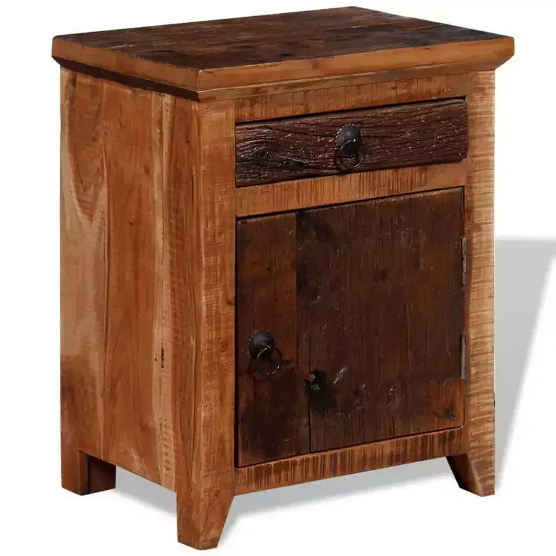 Brown Solid Acacia & Reclaimed Wood Nightstand, Small Size