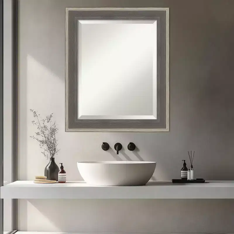 Cottage Beveled Wood Framed Bathroom Vanity Wall Mirror