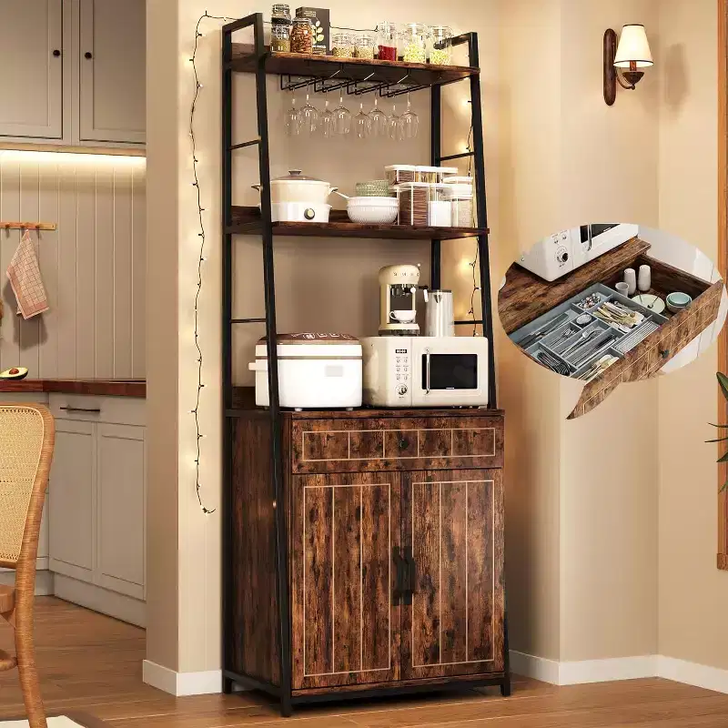 Bakers Rack with Drawer 70.8 Standing Baker Racks with Cabinet Microwave Stand Tall Bar Cabinet Industrial Kitchen Stand with Drawer