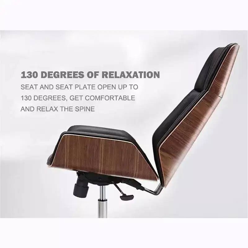 Tree City- High Back Executive Office Chair with Walnut Bent Wood Back and Faux Leather Seat  Swivel & Rolling Base