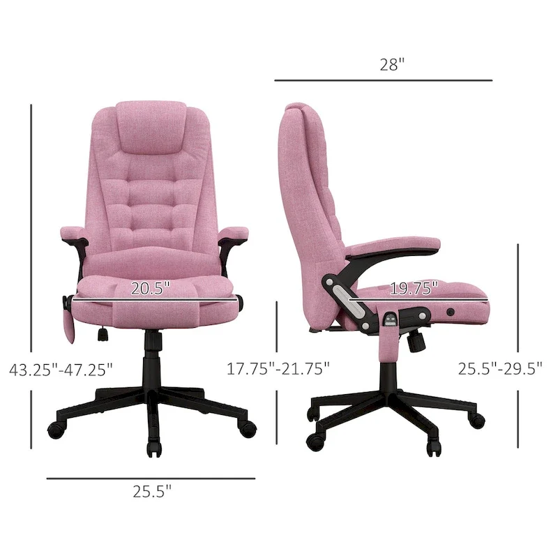 HOMCOM 6 Point Vibrating Massage Office Chair with Heat, Linen High Back Executive Office Chair with Reclining Backrest