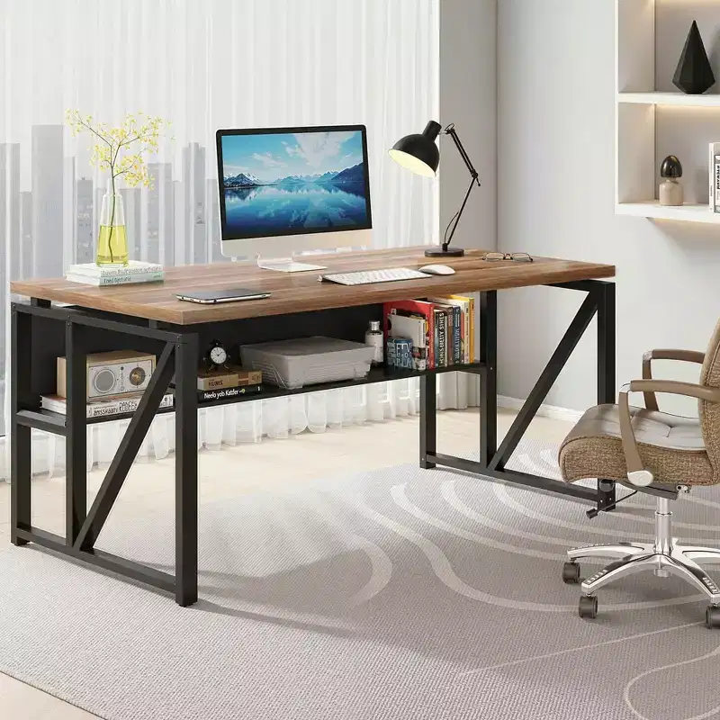MAYEERTY 63 L-Shaped Executive Desk, with Storage Shelves and 2-Drawer Mobile File Cabinet
