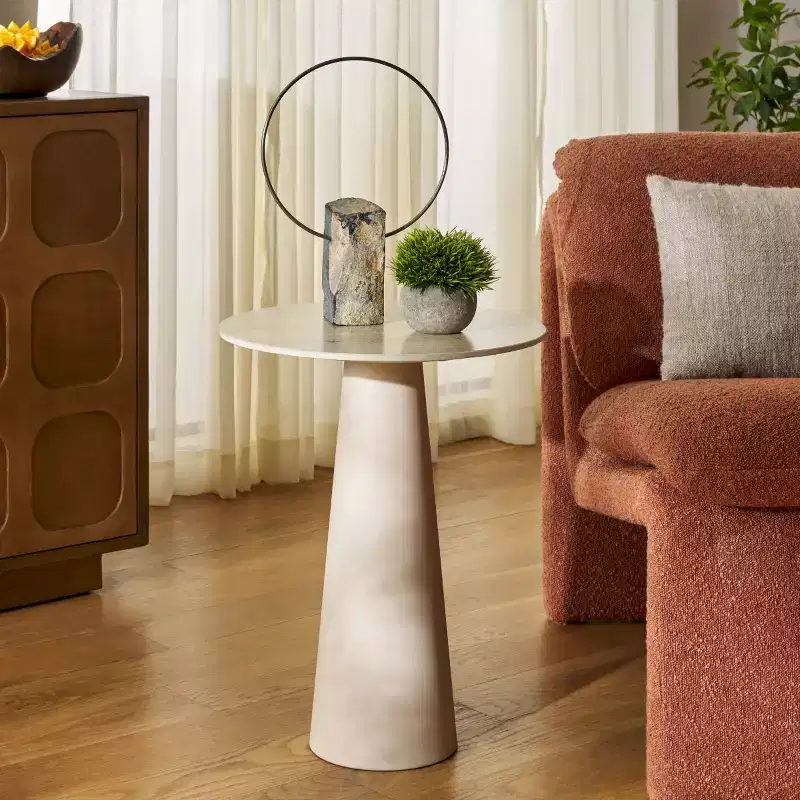 Nurem Short Ceramic Side Table - ACC2901A - Beige Ceramic/Beige - Safavieh