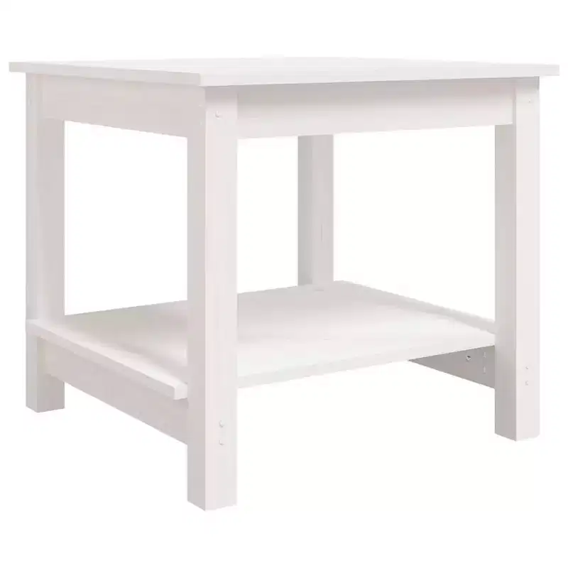 Solid Pine Wood Square Coffee Table with Storage Shelf - White, 19.7 x 19.7 x 17.7 in.