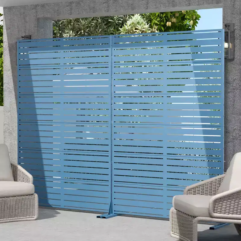 72*47 in Metal Outdoor Patio Privacy Screen Freestanding Room Divider Partition for Indoor, White
