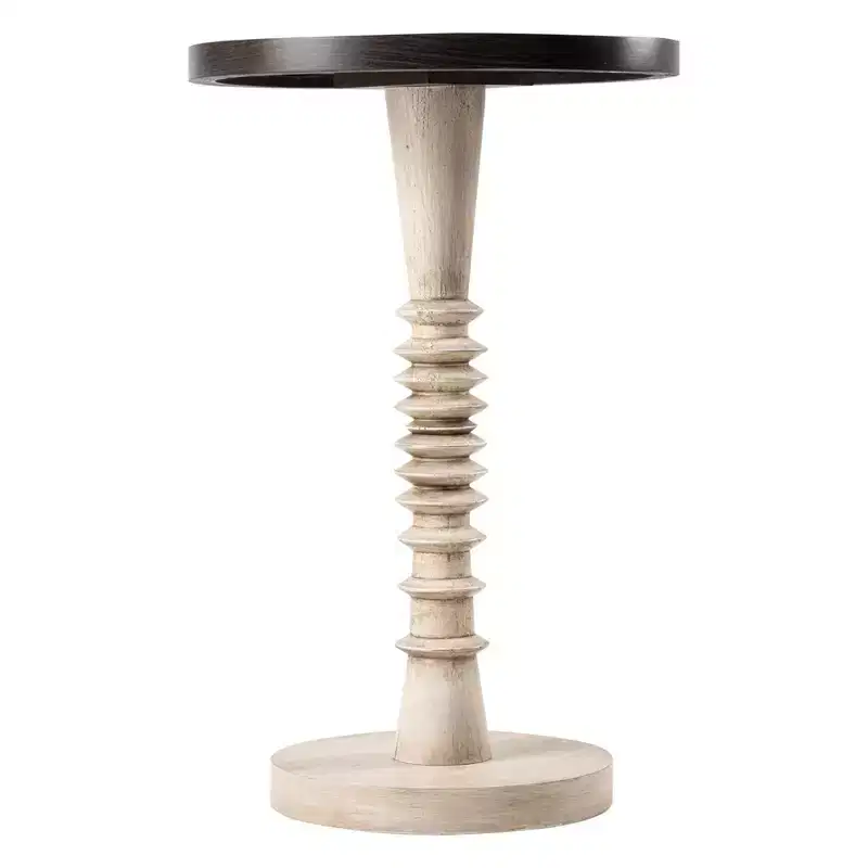 COZAYH Pedestal Tray Top End Table for Holding Drinks, Lamps or Plants, Farmhouse & Rustic Style for Living Room or Bedroom, Black Top on White Frame