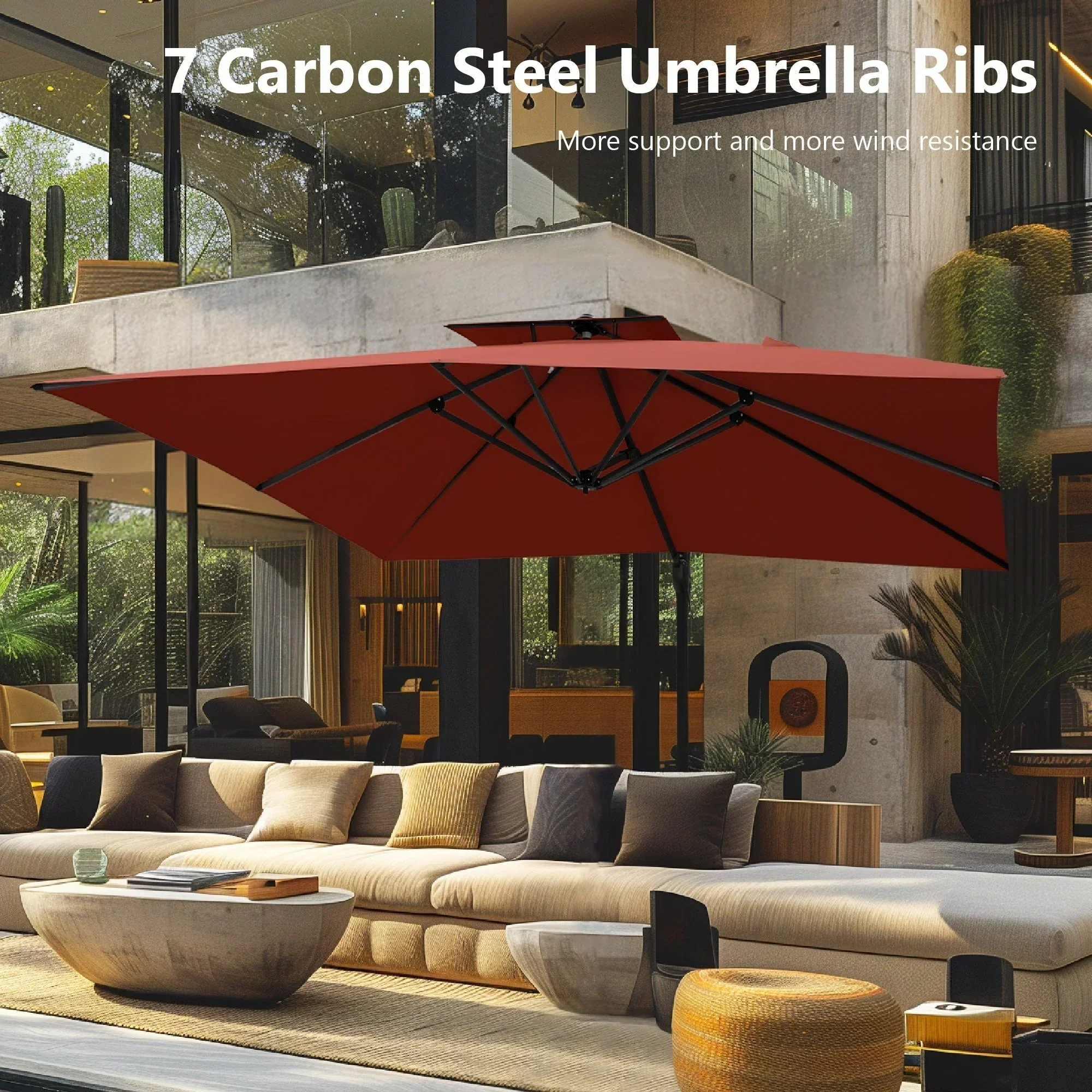MAISON ARTS 12 FT Automatic Hydraulic Cantilever Umbrella Aluminum Pole 360 Degree Rotation