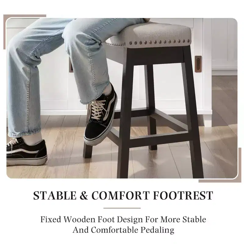 Counter Stool With Solid Wood Frame, Backless Bar Stool With Upholstered Seat (set Of 2)