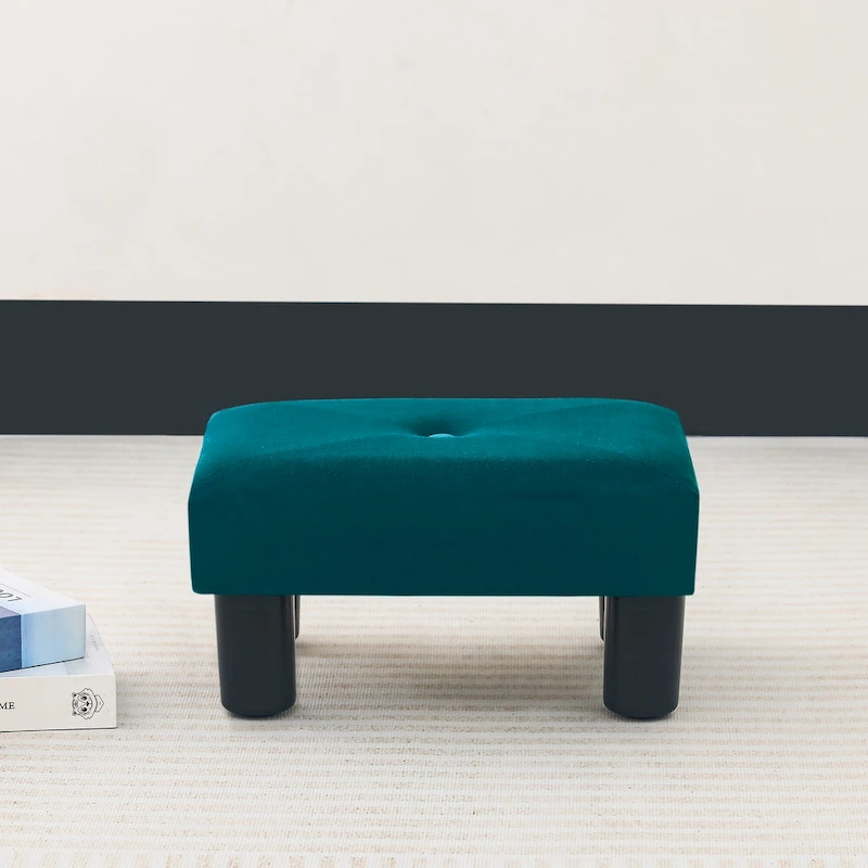 Adeco Velvet Foot Stool Ottoman with Tufted Button