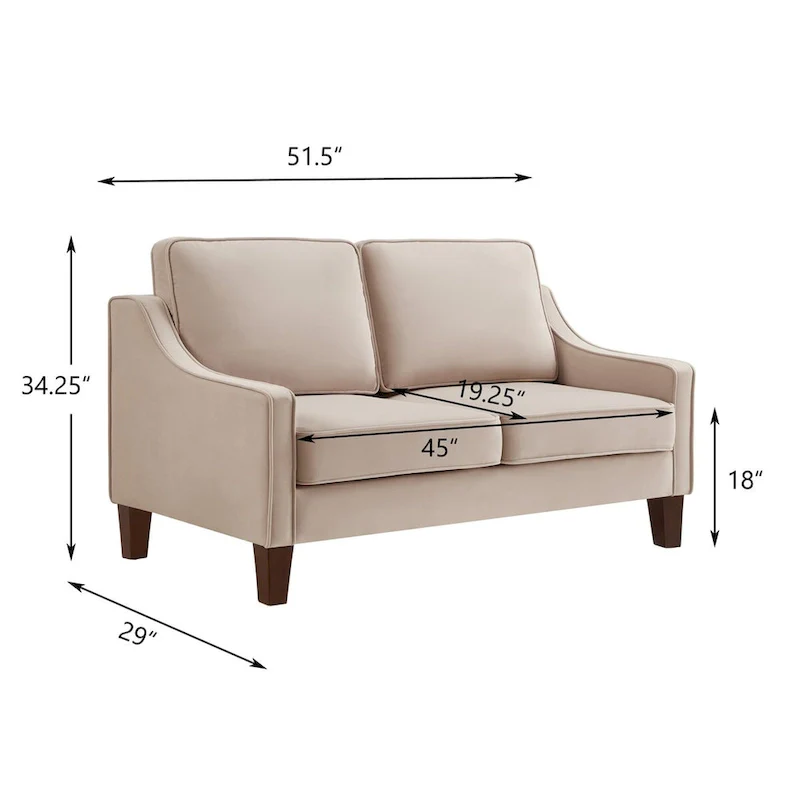 Velvet Loveseat Sofa with Square Arms, 51.5