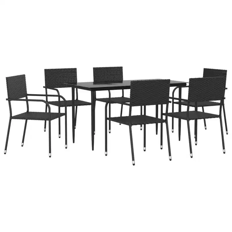 vidaXL Garden Dining Set Black Poly Rattan, Steel, Tempered Glass - 55.1 Table Length 6 Items