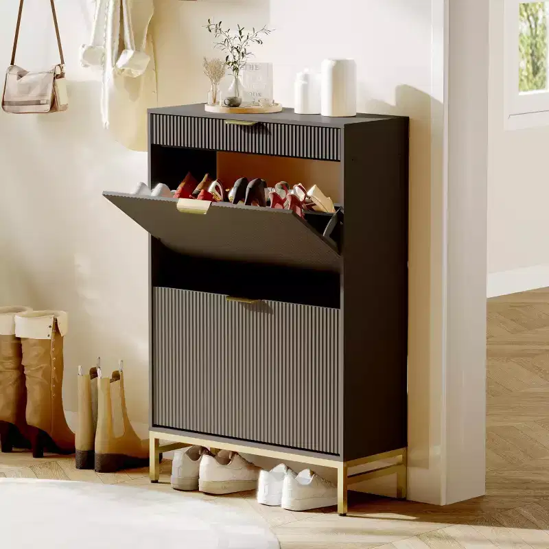 Flip-Door Shoe Cabinet with 3 Drawers - 31.5