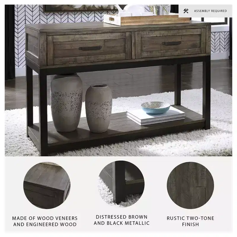 Johurst 2 Drawer Sofa/Console Table, Grayish Brown