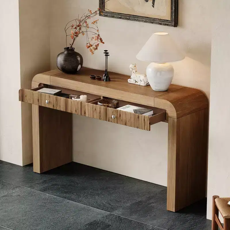 Whisen Rustic Console Table Entryway Table Side Table with Fluted Drawer Front