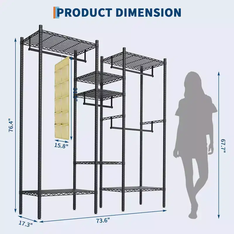 Capacity Commercial Garment Rack with Shelves Adjustable Freestanding Wardrobe for Home and Retail Storage Black