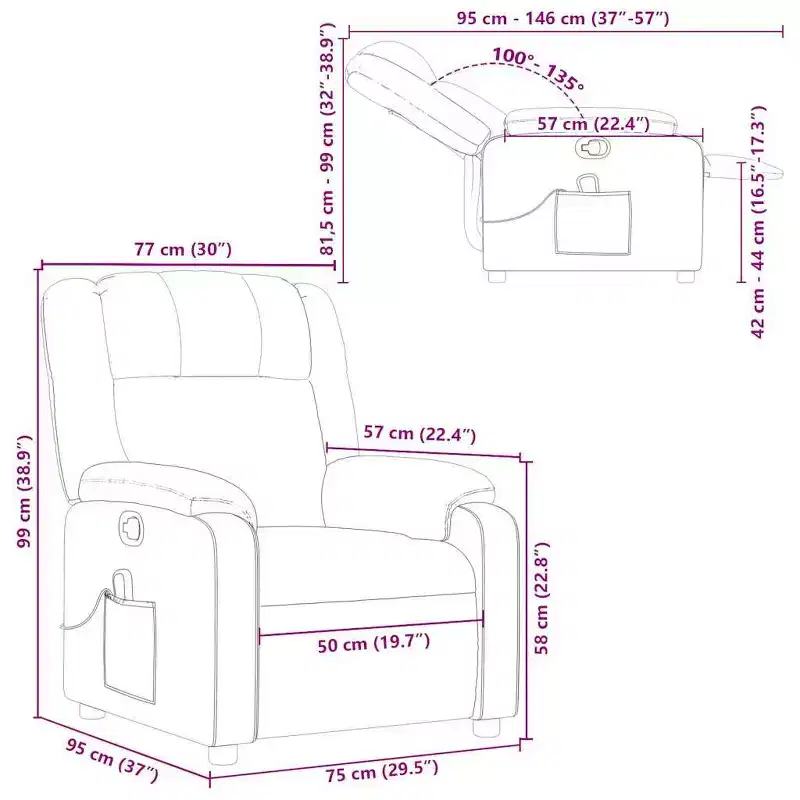 vidaXL Massage Recliner Chair, Adjustable Recliner with 6-Point Vibration Massage, Black Leather