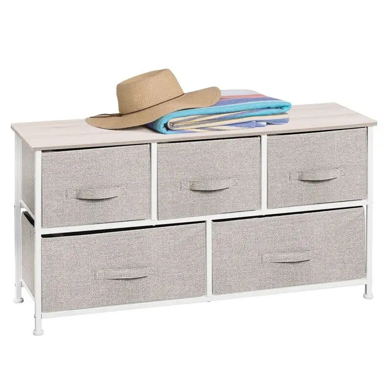 Fabric Storage Dresser – Pink / Light Pink Rose Gold / Linen / Espresso, Steel Frame, Removable Drawers