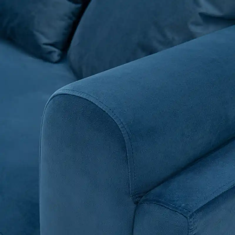 Contemporary Velvet Sofa with Pillows - Sapphire Blue
