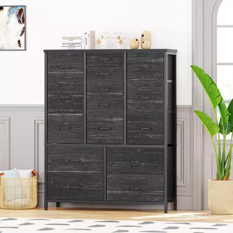 15 Drawers Dressers, Chest of Drawers with Wood Tabletop,Metal Frame, Storage Organizer Unit with Fabric,Tall Dressers for Bedroom Living Room Hallway