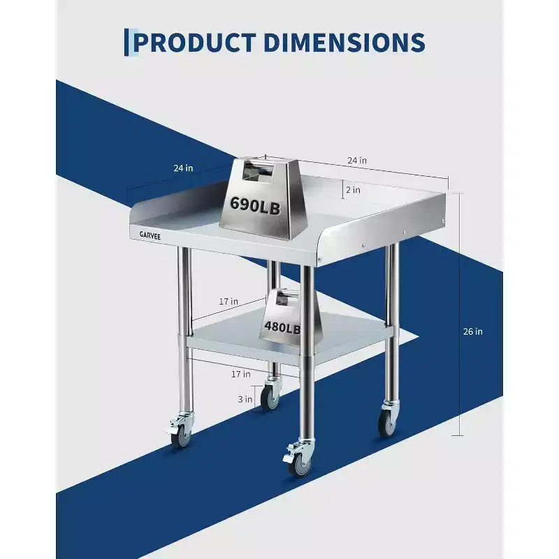 Stainless Steel Table for Prep & Work with Caster Wheels,Metal Commercial Kitchen Heavy Duty Table with Adjustable Under Shelf for Restaurant