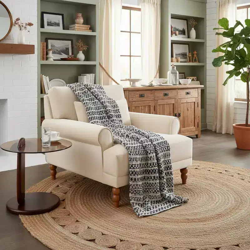 Oversized Accent Chair with Circular Arms & Lumbar Pillow