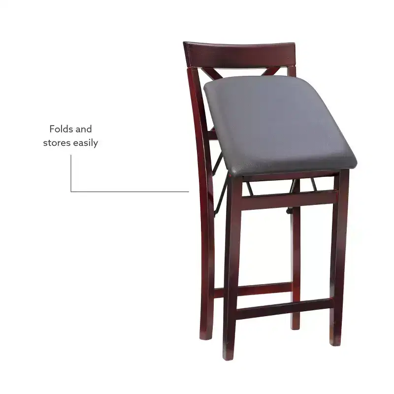 Triena X Back Faux Leather Folding Counter Height Barstool Espresso - Linon: Padded Seat, 24" High