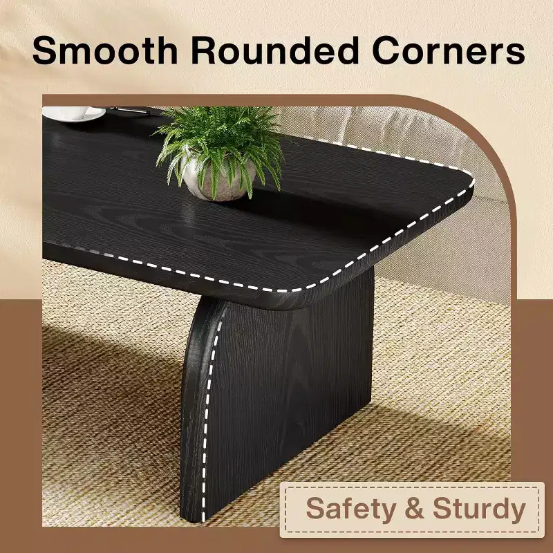 47-Inch Wood Farmhouse Rectangle Coffee Table, Low Cocktail Tea Table, Easy Assembly
