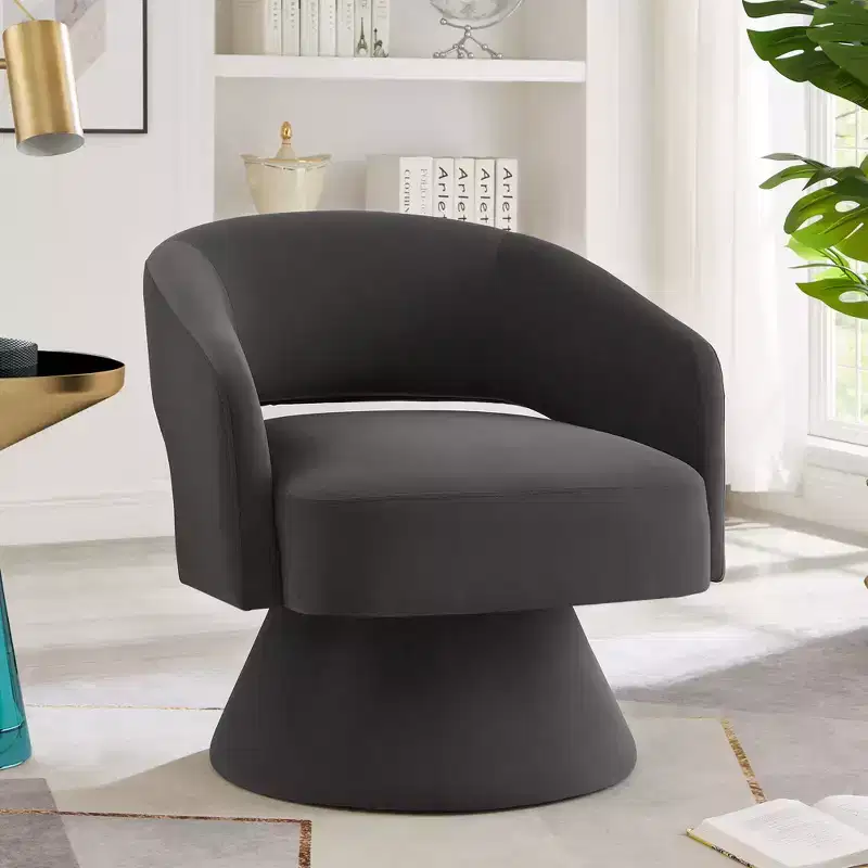 Modern 360° Swivel Velvet Accent Chair - Upholstered Round Chair with Open Backrest