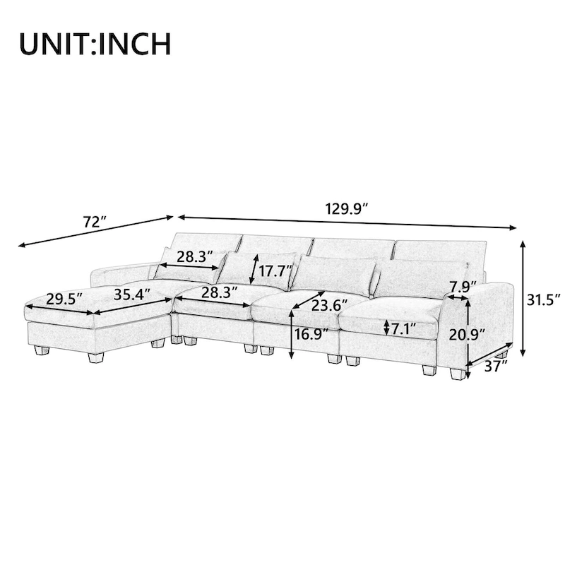 Modern L-Shape Sectional Sofa with Reversible Chaise
