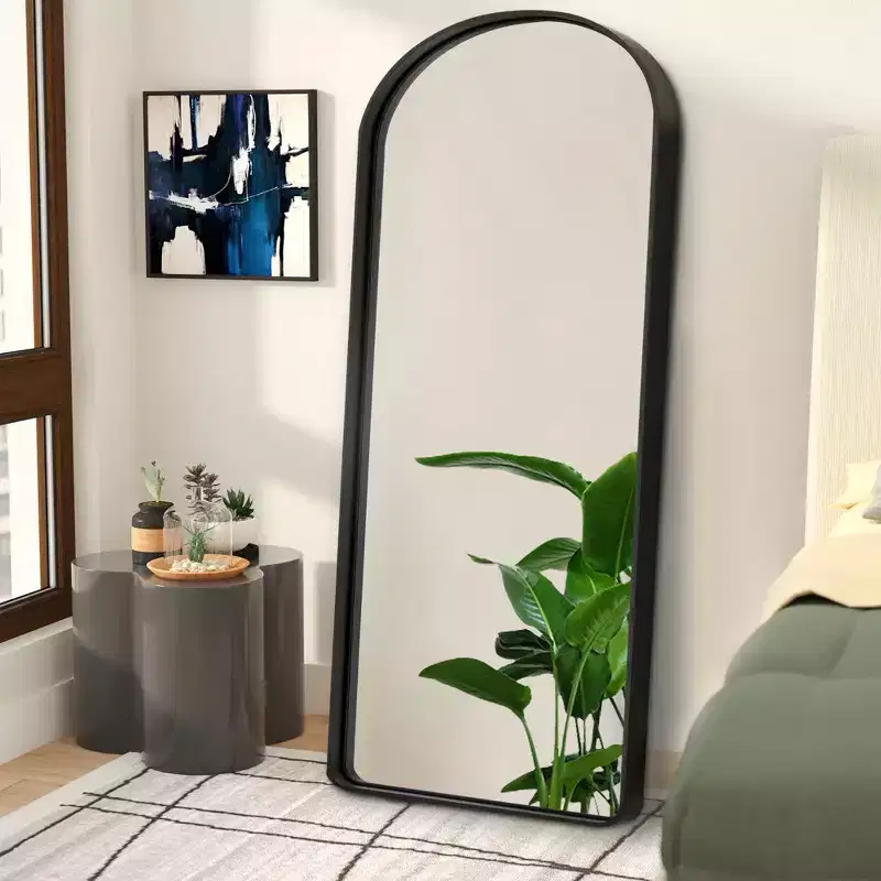 Arched Metal Frame Full Length Mirror, Tempered Glass, Wall Mount or Leaning, 71
