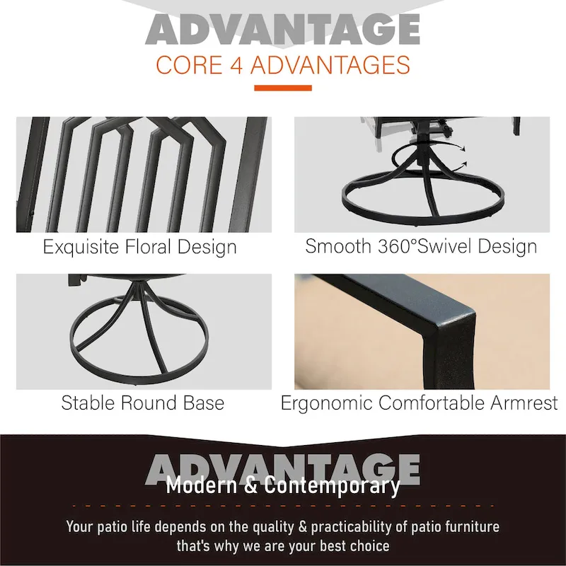 MAISON ARTS 7-piece Patio Dining Set, 1 Rectangle Wood-like Table with Umbrella Hole and 6 Metal Swivel Chairs