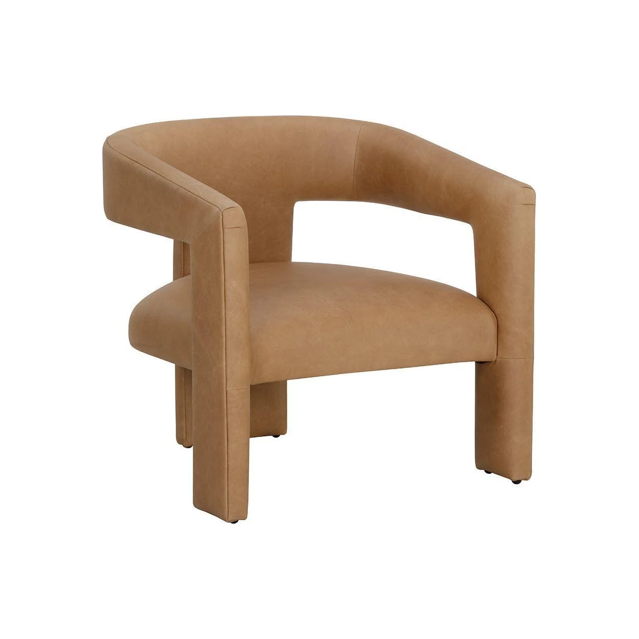 Sculptural Sesame Leather Lounge Chair with Wide Seat & Rounded Back for Living Room