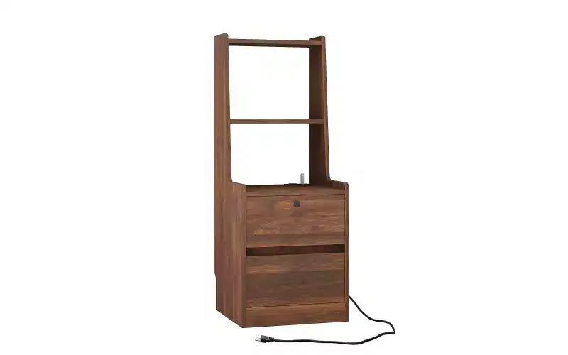 Tall Nightstand With Charging Station & Night Light, Voice Control, Wooden Large Bedside Tables With Storage Cabinet And Bookshelf For Bedroom
