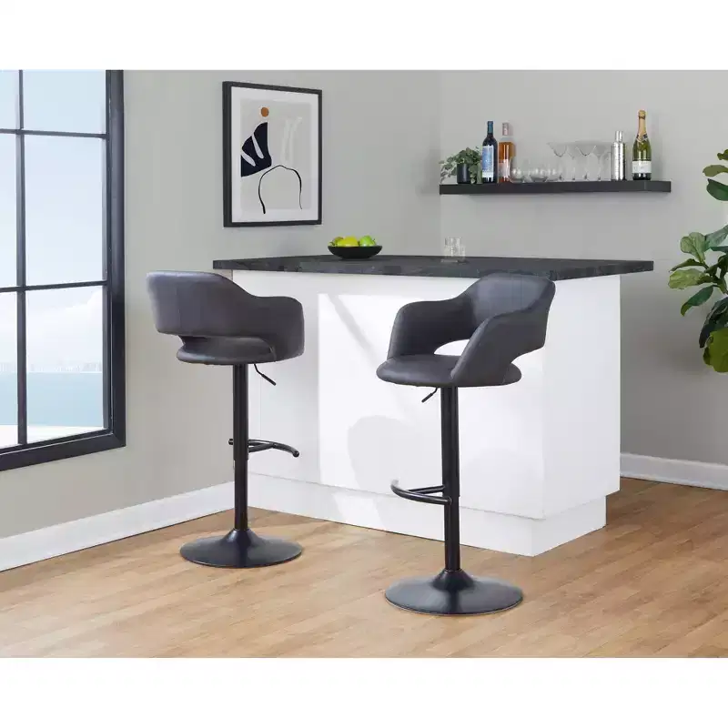 LumiSource Set of 2 Margarite Adjustable Barstools Black PU
