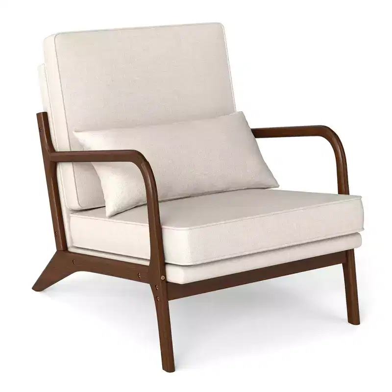 Costway 1/2 PCS Modern Accent Chair Upholstered Leisure Armchair with Rubber Wood Armrests & Legs